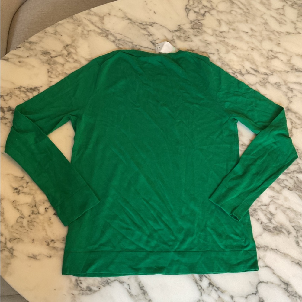NWT JCrew Teddie Kelly Green Cotton Pullover Sweater L XL Small hole Incl patch - Picture 6 of 14